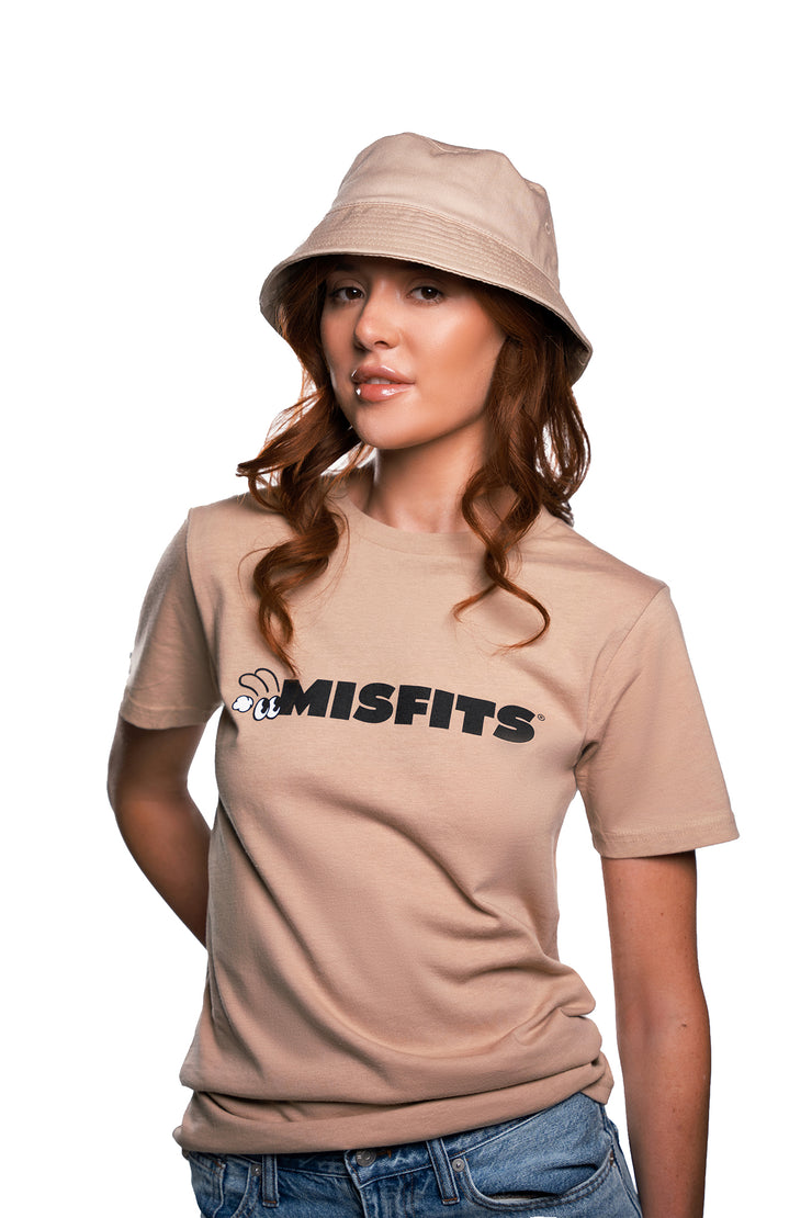 Misfits Gaming Dare 2B Different T-shirt, Khaki with misfits text in black front on female model