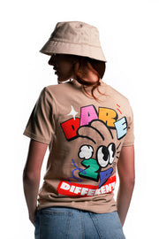 Misfits Gaming Dare 2B Different T-shirt, Khaki with misfits text in black front on female model