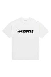 Misfits Gaming logo in black on white t-shirt front