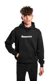 Misfits Gaming logo embroidered on black hoodie front male model