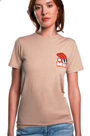 Misfits Gaming Split T-Shirt, KhakiMisfits Gaming Split T-Shirt, Khaki with logo on left chest side in red and white on female model